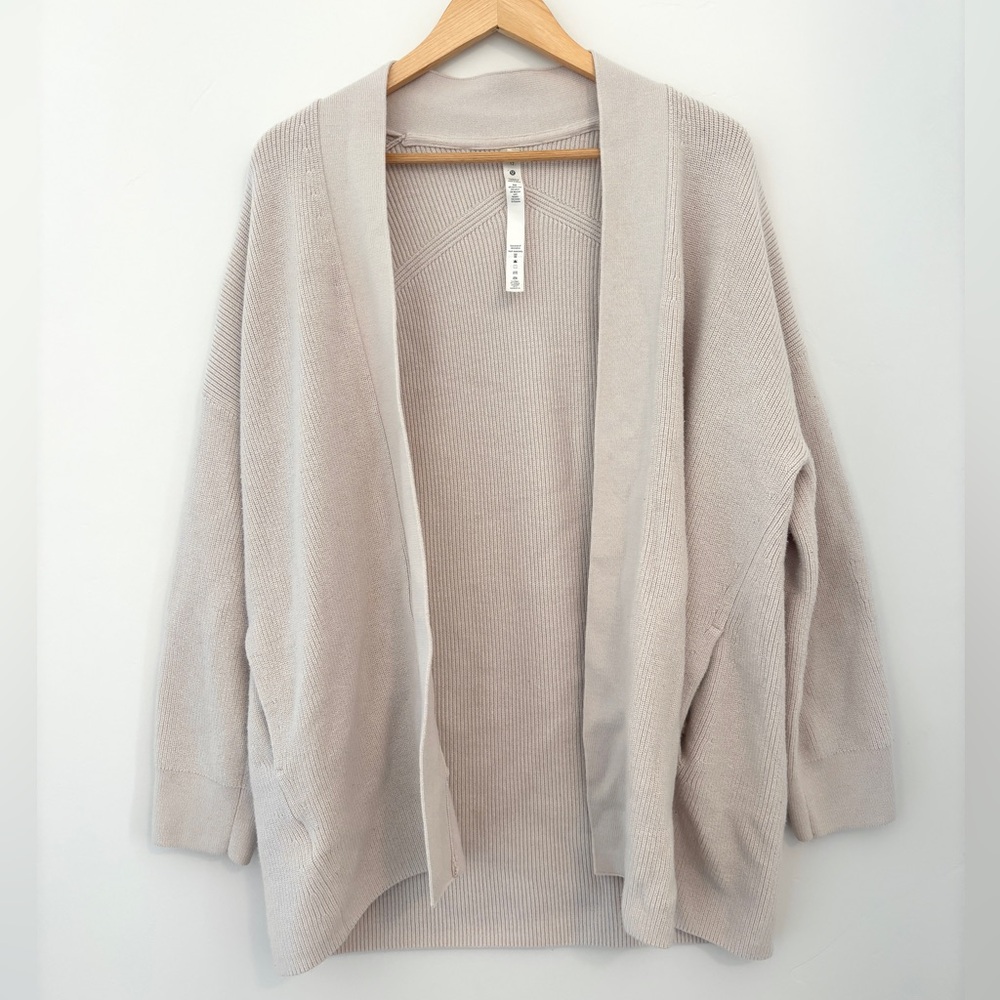 Lululemon Merino Wool-Blend Ribbed Cardigan, Size 12, Cream